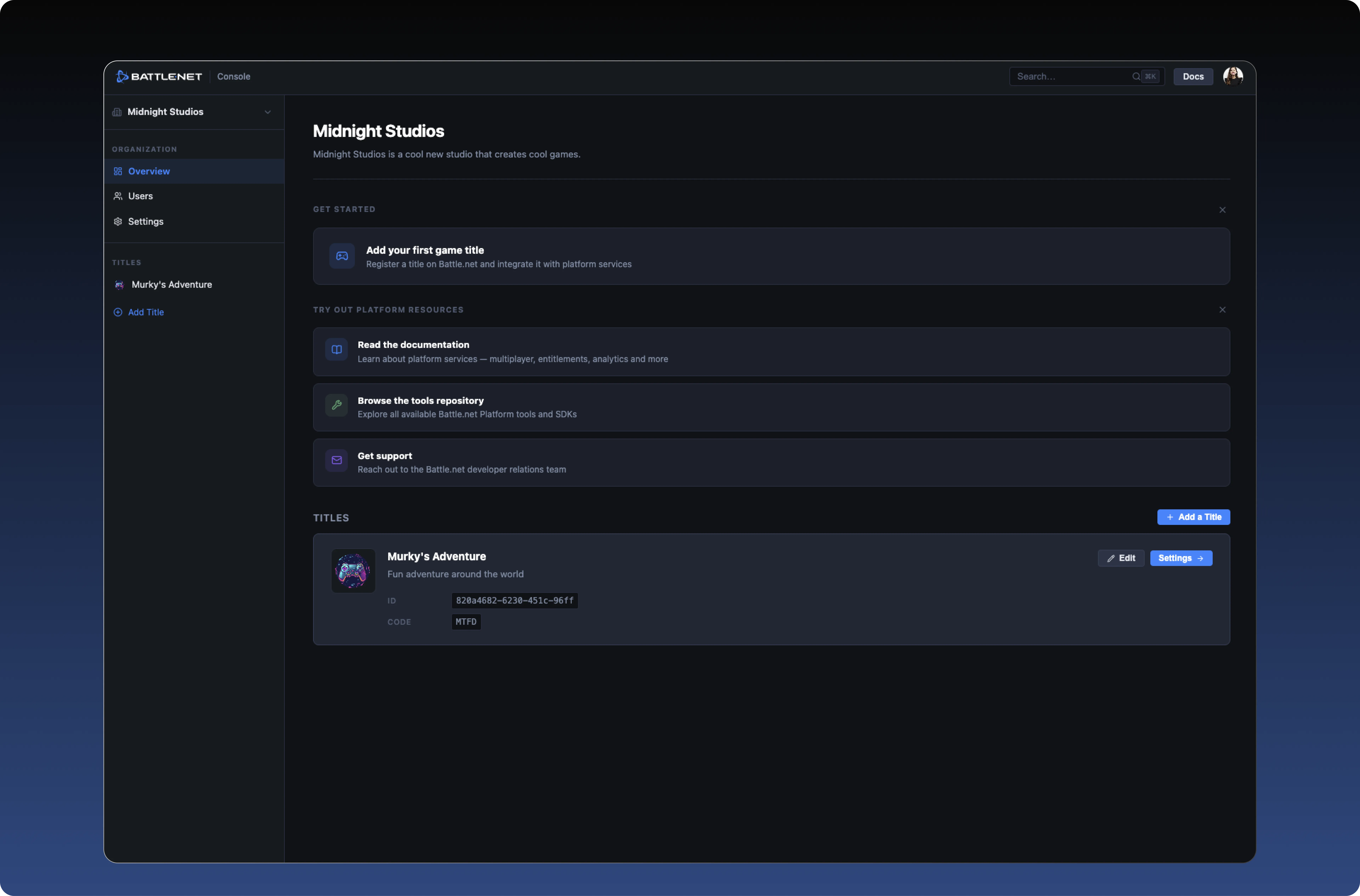 Organization overview with registered titles